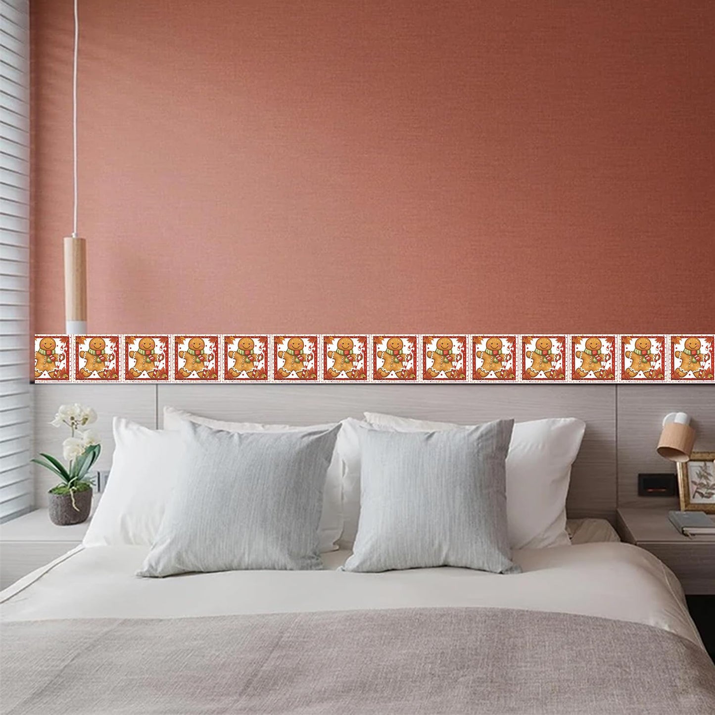 HOMETITUTE Wallpaper Border Peel and Stick Christmas Gingerbread Candy Cane Fall Wreath Wall Decoration Self-Adhesive Border for Bathroom Kitchen Living Room Winter Holiday Decor 4x196 Inch