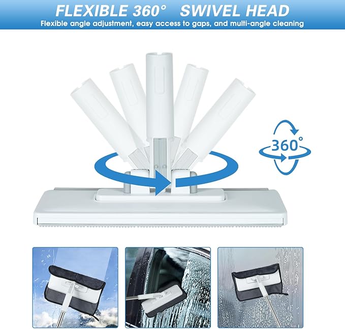 Disposable Dust Mop with 3 Shiny Cleaning Wipe Cloths, 360°Spin No Wash Mop