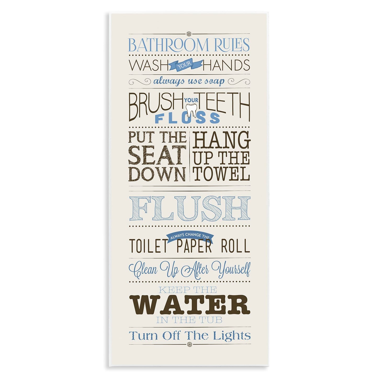 Stupell Industries Rules Blue and Black Print Bathroom, Design by Stephanie Workman Marrott Wall Art, 13x30, Beige