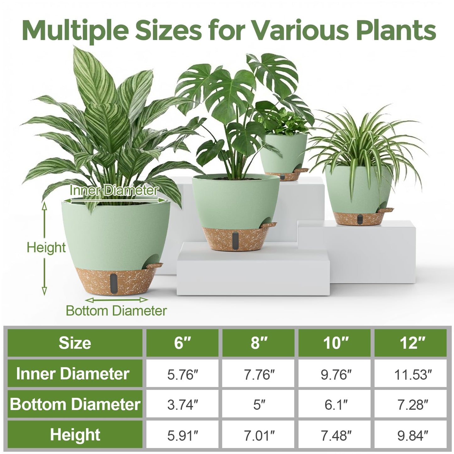 LifeNest Plant Pots, 12" 10" 6" 8" Inch Self Watering Pots with Water Level Indicator, Set of 5 Flower Pots Indoor with Drainage Holes, Modern Planters for Indoor Outdoor Plants, Room & Office Décor