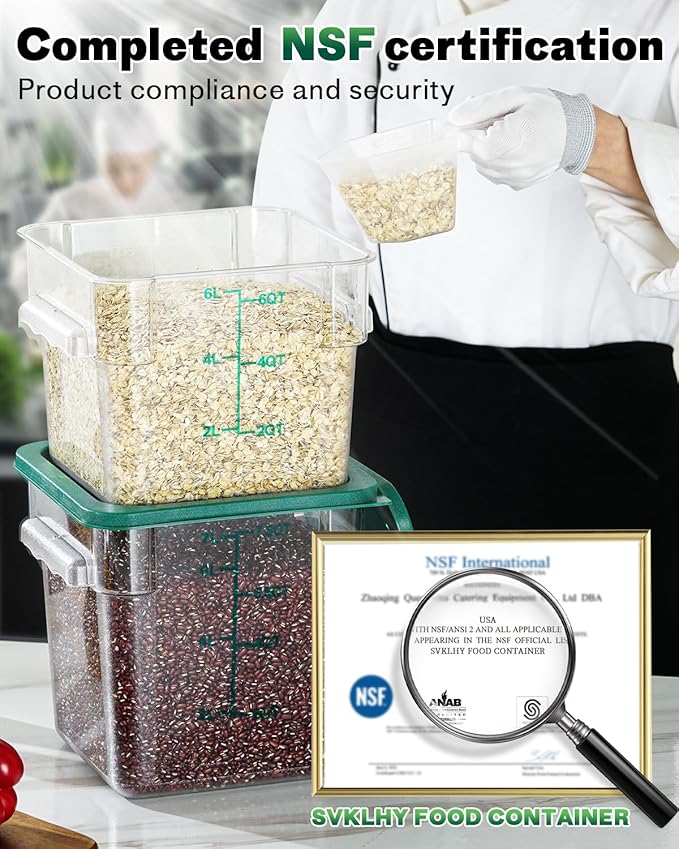 2QT&4QT NSF Food Storage Containers: 8 PCS Commercial Clear Square Food Storage