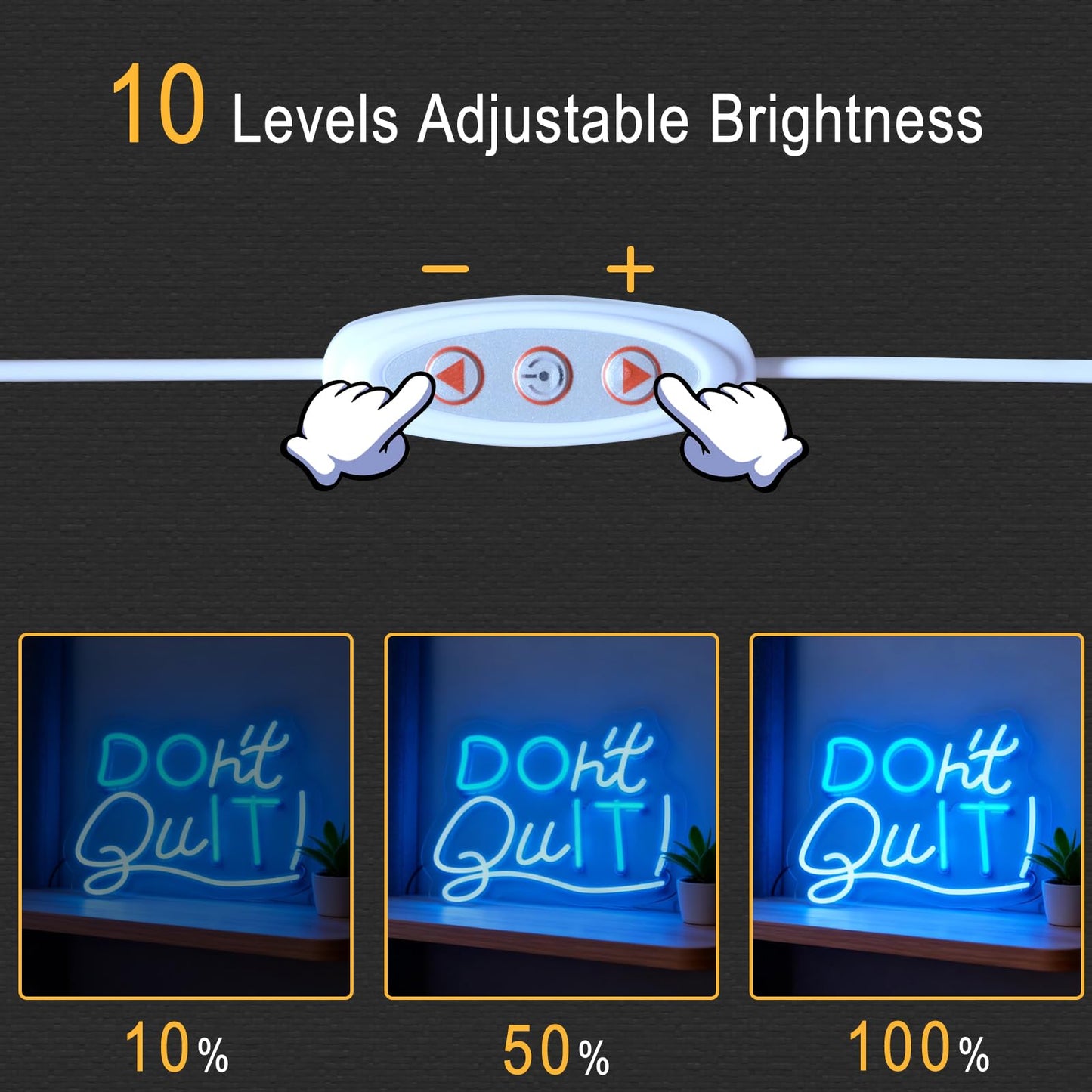 Dont Quit LED Neon Sign, USB Powered Dimmable Neon Light for Home Office Bedroom Study Room Wall Table Decor Motivational Gift for Teen Girls Boys Adults 11.8 x 11.8 In
