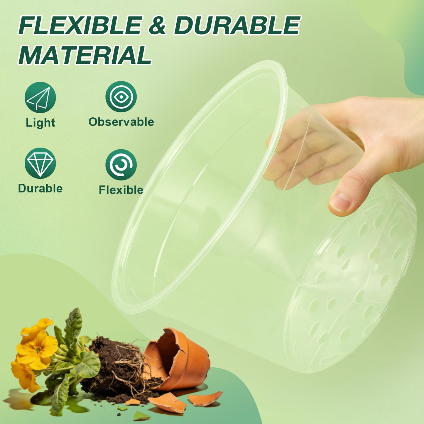 GUGEMEI 12/10/8 Inch Clear Nursery Pots with Drainage Holes, 12 Pack Flexible Large Plant Pots for Plants, Plastic Clear Pots for Seedling, Shrubs, Herbs, Flowers, Vegetables