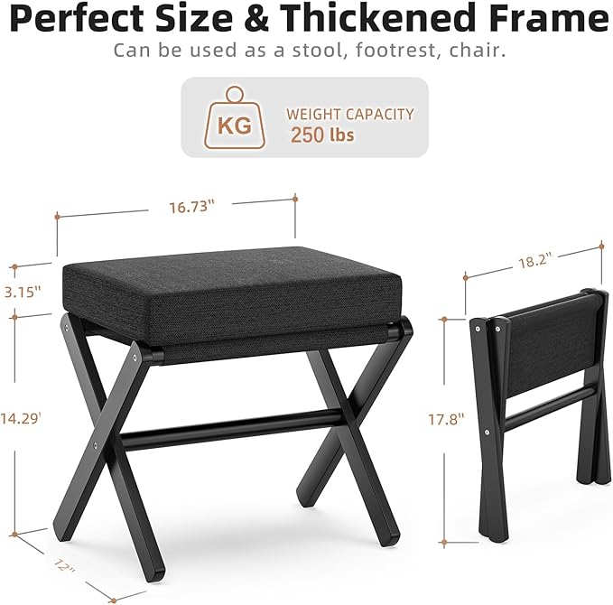 BAMBOOHOMIE Foldable Foot Stool Ottoman, Small Padded Foot Rest