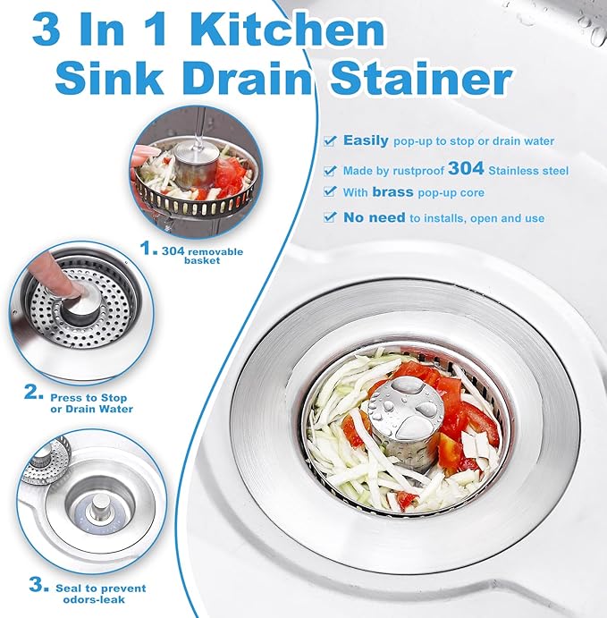 2 Pack Kitchen Sink Drain Strainer & Stopper