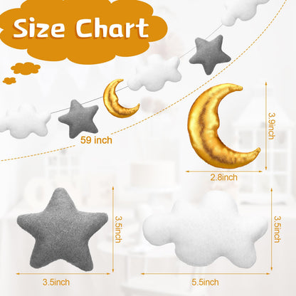 XunYee 5ft 3D Felt Cloud Decorations Hanging with Moon and Stars over The Moon Baby Shower Nursery Decor Cloud Wall Hanging Banner Garland for Wedding Gender Reveal Baby Shower Birthday Party