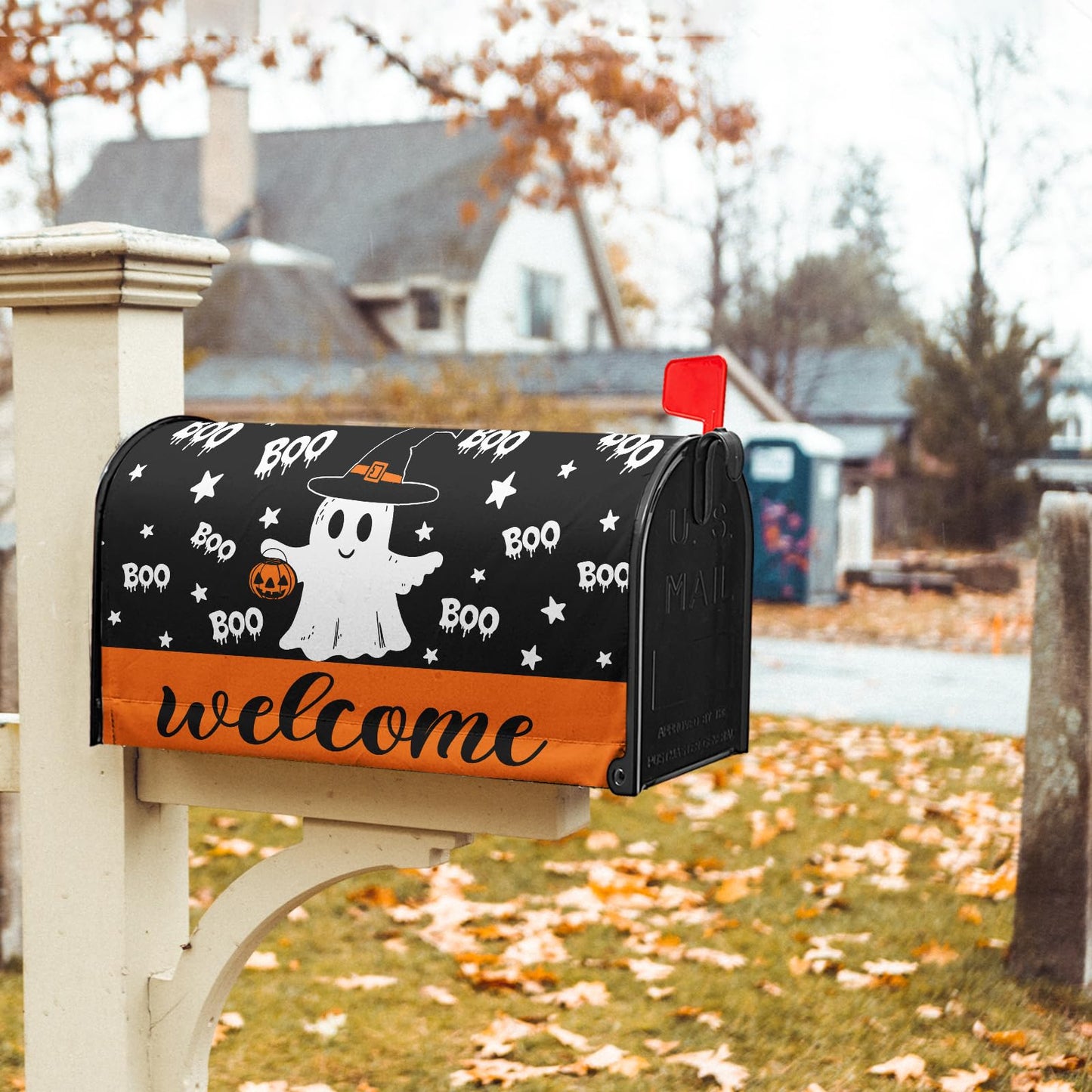 Halloween Ghost Boo Mailbox Cover Magnetic Large Size 25.5 x 21 Inch Halloween Pumpkin Mail Box Covers Fall Mailbox Wraps Welcome Letter Post Box Decoration for Home Garden Yard Outdoor Outside