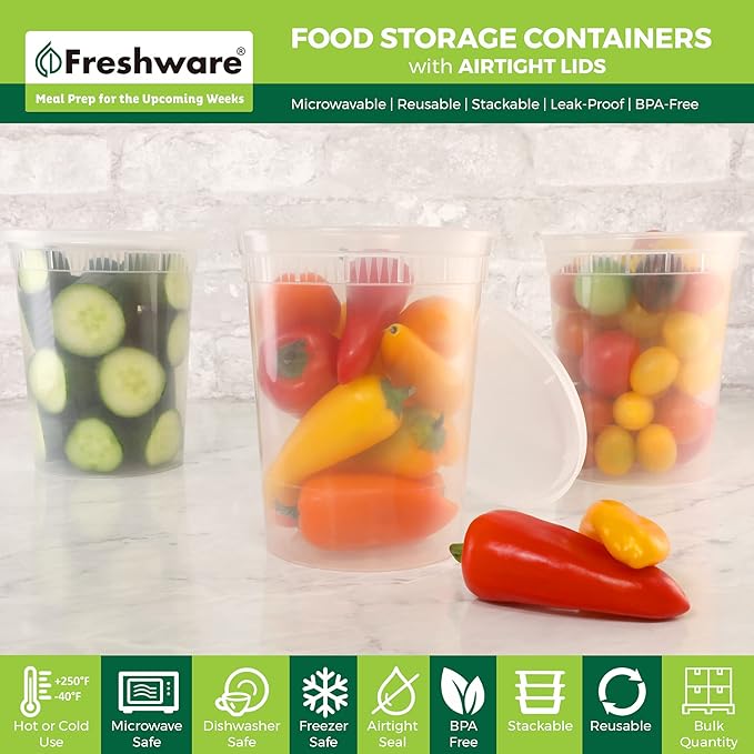 Freshware Food Storage Containers 32 oz Plastic Deli Containers