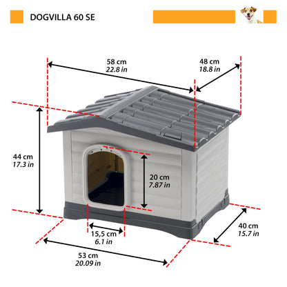 Ferplast Dog Kennel Outdoor DOGVILLA 60 SE, Dog House, Dog Kennel, Draining Bottom, Insulating Base, Removable Roof, Ventilation Grille, Recycled Plastic, 58 x 48 xh 44 cm