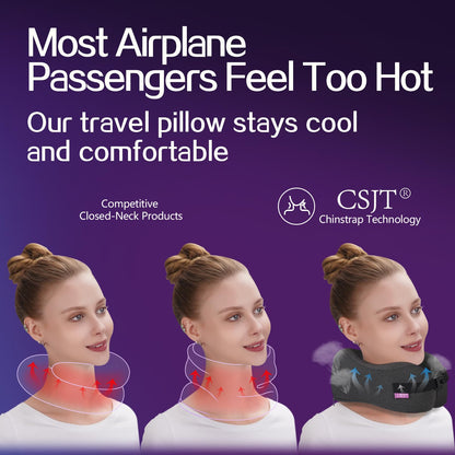 Travel Pillow Vac Compressed Memory Foam Neck Pillow Airplane,Comfortable,Neck Support,Machine Washable,Airplanes Travel Essentials Accessories for Office,Flight,Cars Breaks Sleeping(Black)