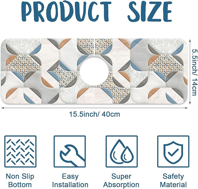 Ceramic Wall Tiles Sink Splash Guard Faucet Mat Moroccan Graphics Super