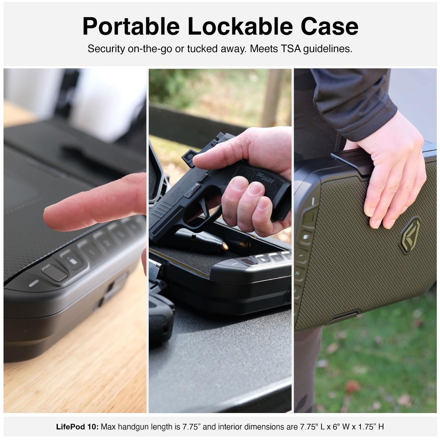VAULTEK LifePod 10 Compact Lockable Weatherproof Case with Built-in Lock, Steel Security Cable, & TSA Handgun Case or Car Safe, Portable Travel Pistol Safe/Covert Black/Biometric