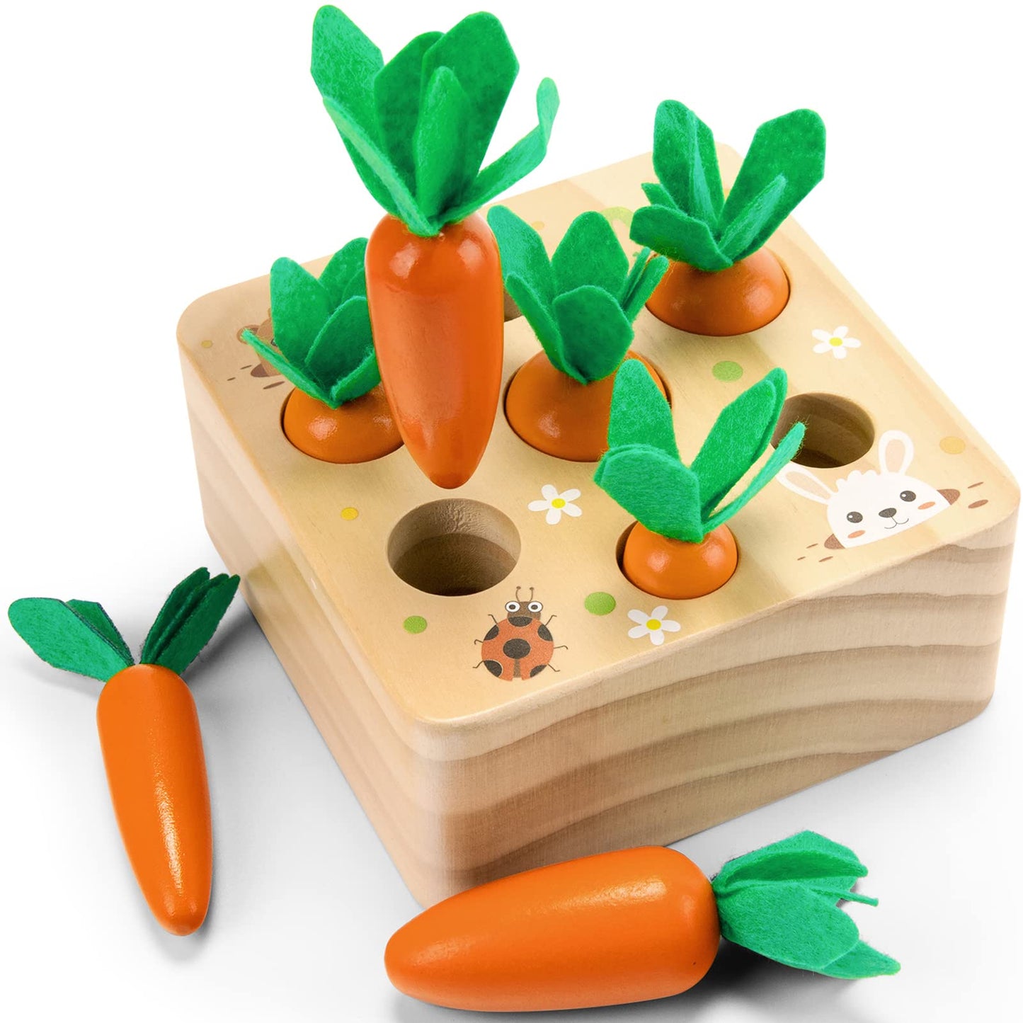 Montessoritoys for 1 Year Old, Wooden Toys Developmental Shape Sorting & Matching Puzzle Carrots Harvest Game, Birthday Gifts for Toddlers Babies Boys and Girls 6-12 Months Christmas