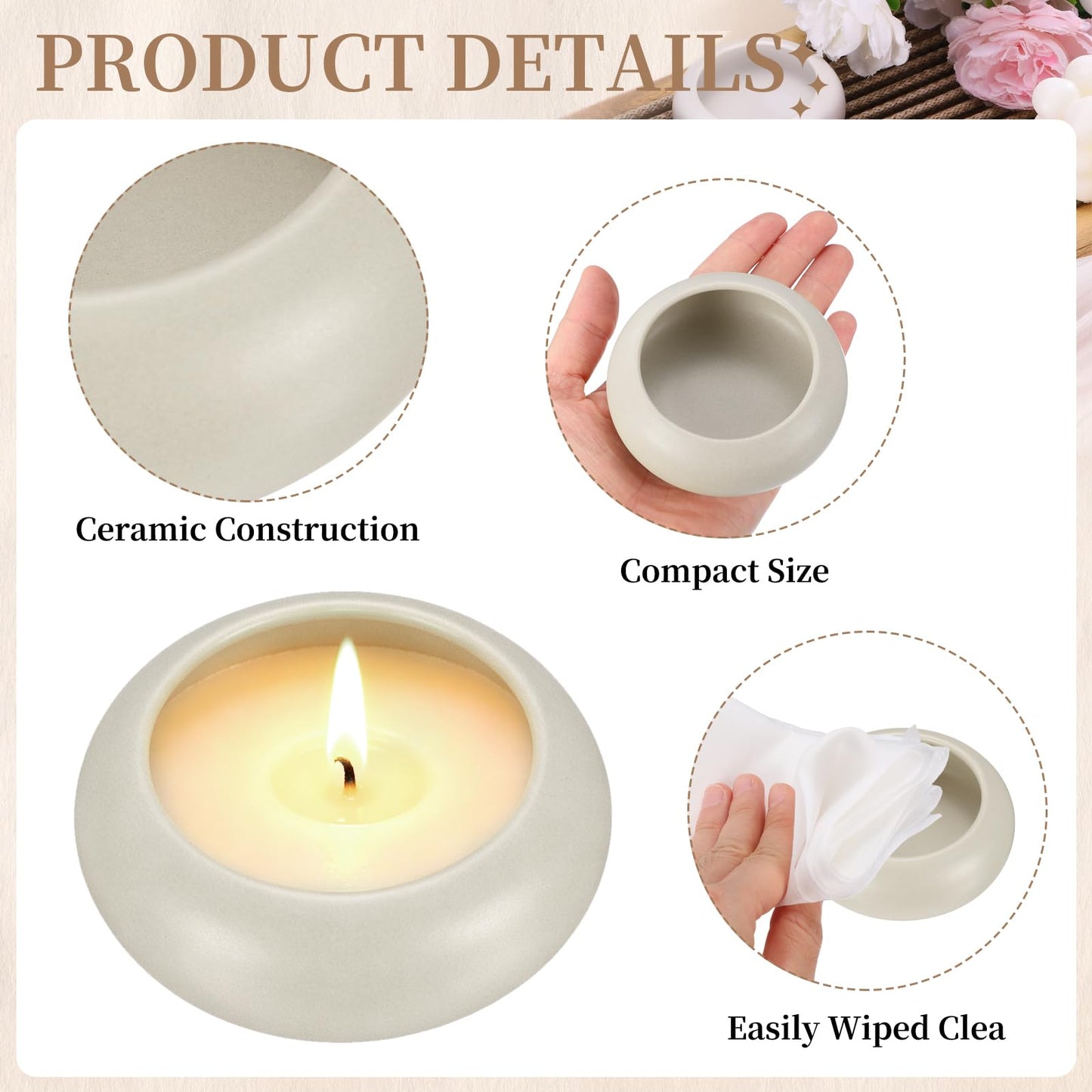 uxcell 2Pcs Pebble Tea Light Candle Holder, 1.2" Height Tealight Candle Holder Handcrafted Ceramic Decorative Calming Home Decor Accent for Table Centerpiece Wedding, Gray