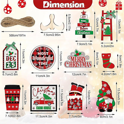 FRANDEK 14Pcs Christmas Tiered Tray Decoration Set, Wooden Winter Holiday Decor with Santa Gnome Sock Designs, Fireplace Mantel Centerpiece Decorations for Home Shelf Fireplace Kitchen Home Party