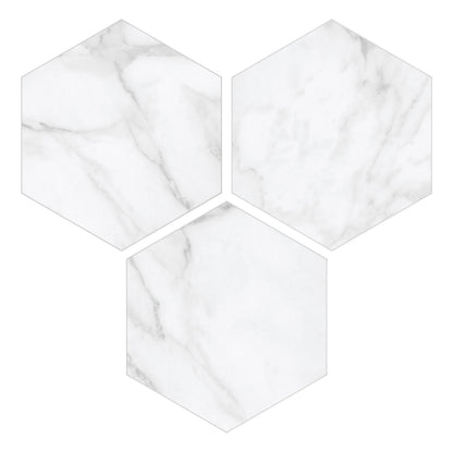 INNO STICKERS 45-Sheet Hexagon Peel and Stick Backsplash, 6" x 7" White Calacatta Marble Looks Self Adhesive Wall Tile, Stone Composite Stick on Decorative Mosaic Tile for Kitchen Bathroom Fireplace