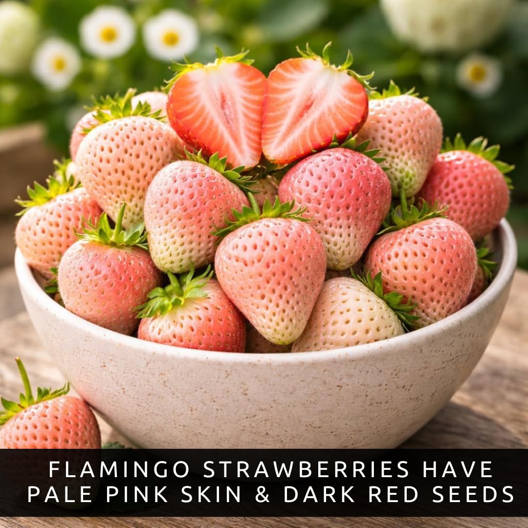 12 Flamingo Strawberry Plants for Growing – Pink Strawberry Variety – High Yield Everbearing Strawberry Runners – Unique Color, Easy to Grow Plants for Home Gardens (12 Live Plants)