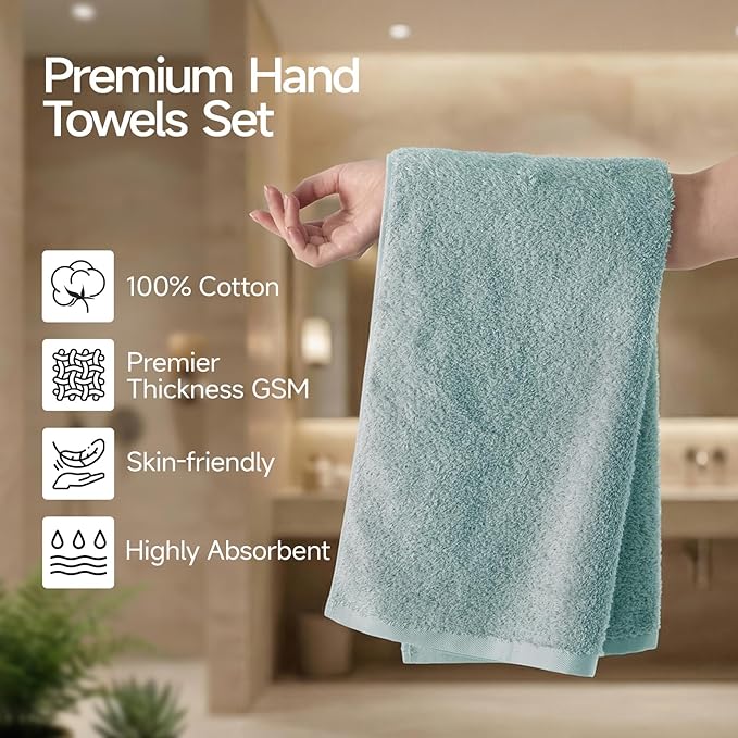 REDKISS 2-Pack Luxury Hand Towels, 16x32 Inch 450 GSM 100% Cotton, Super Soft