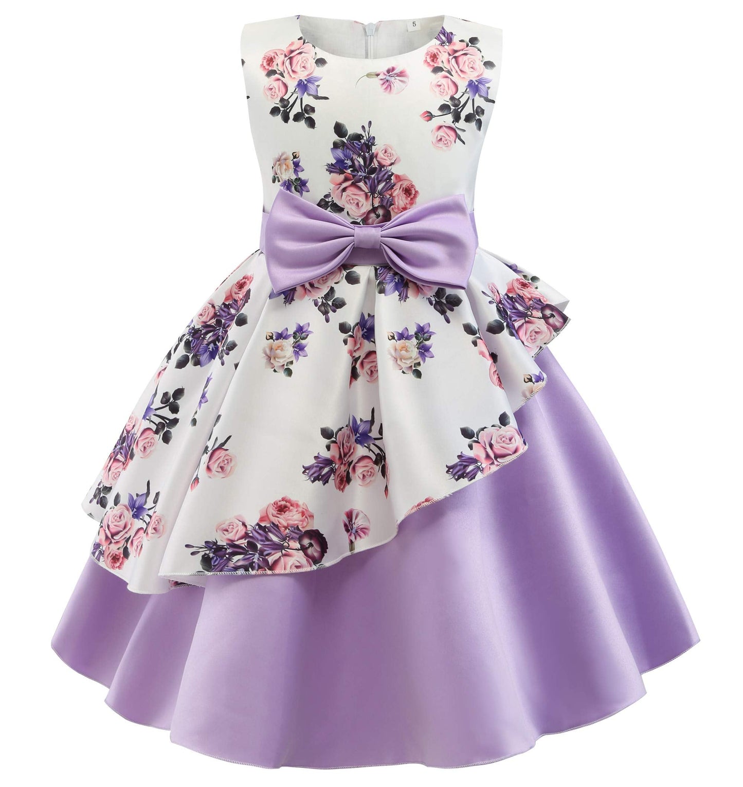Princess Girls Floral Printting Frocks Formal Birthday Party Dresses 2018 Christmas Day Size 8T(Purple01,150)
