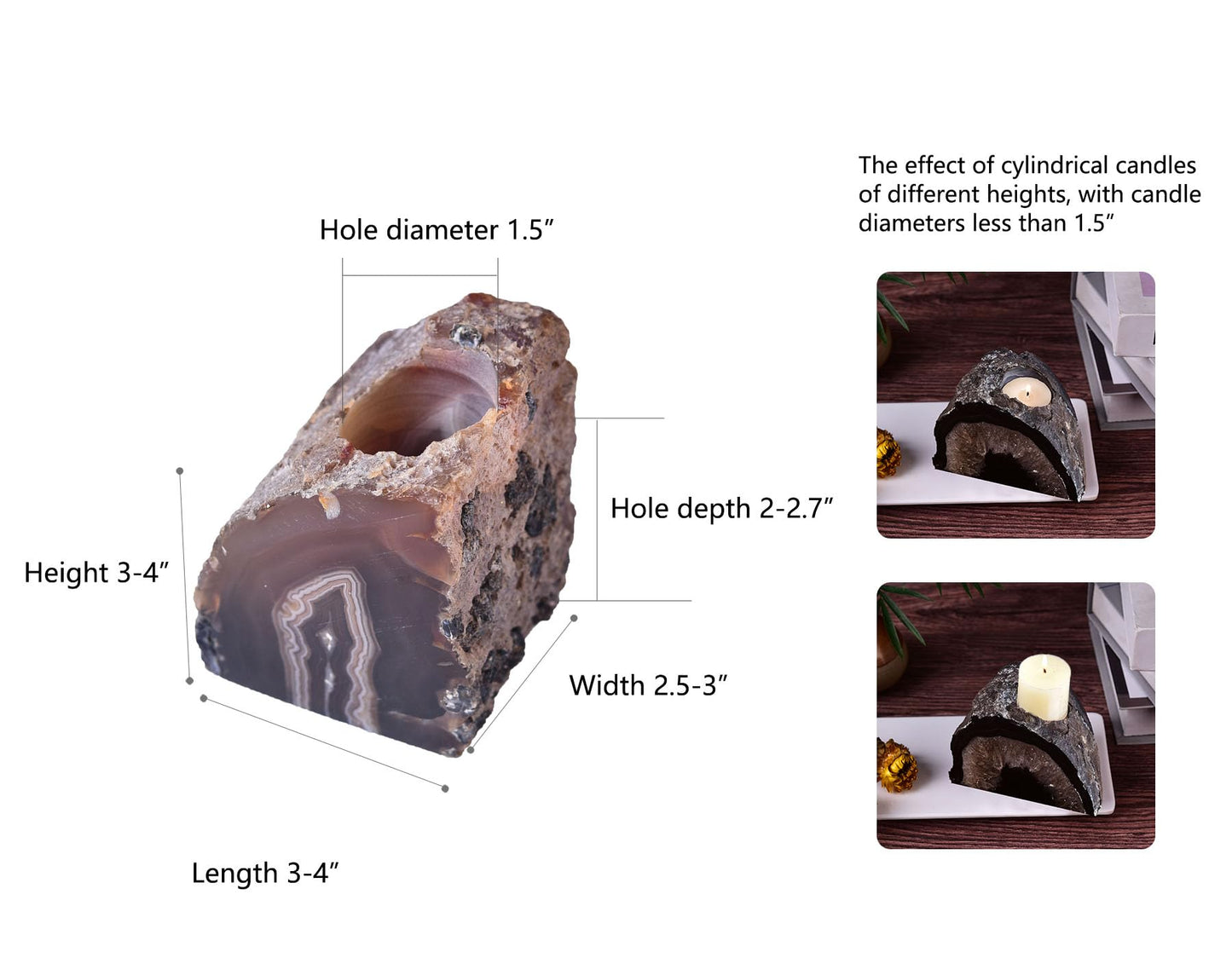 AMOYSTONE Earth Tone Agate Candle Stand 1.5-2lb, for Spa & Yoga Studio Essential Indoor Decor