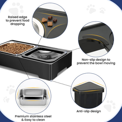 PETTOM Raised Dog Bowl 2x1600ML, Dog Bowls with Stand 4 Height Adjustable for Large Medium Small Dogs, Non Spill Dog Water Bowl & Stainless Steel Dog Food Bowl Set
