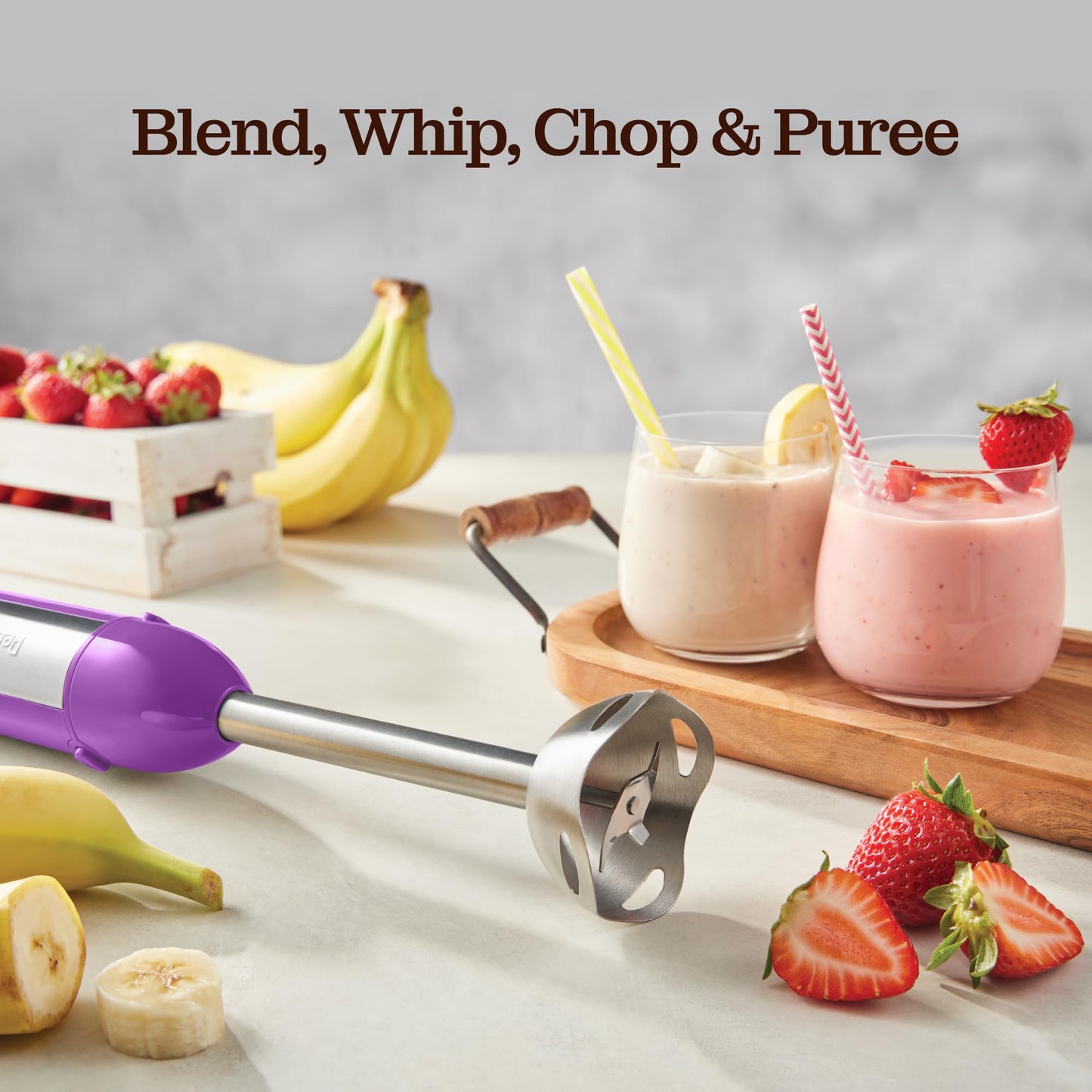 Powerful Immersion Blender, Electric Hand Blender 500 Watt with Turbo Mode, Detachable Base. Handheld Kitchen Gadget Blender Stick for Soup, Smoothie, Puree, Baby Food, 304 Stainless Steel Blades