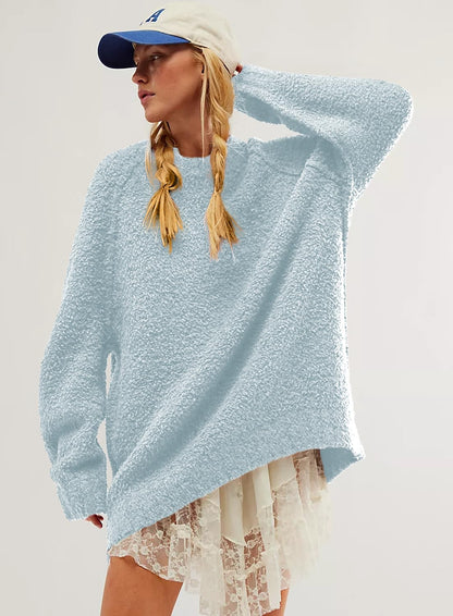 Beaully Women's Oversized Long Sleeve Crewneck Fuzzy Knit Warm Sweaters 2025 Fall Pullover Sweater Tops