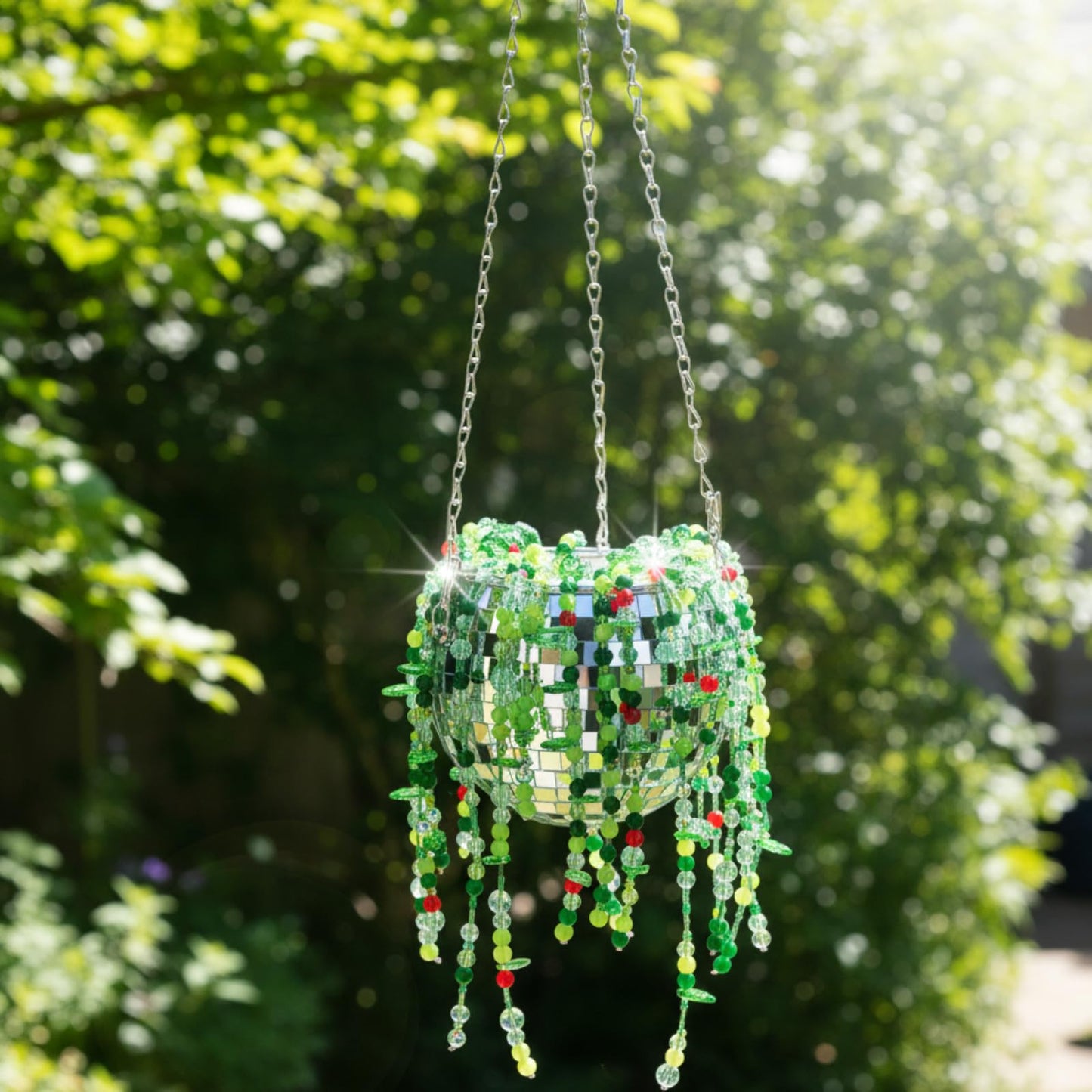 Potchen 1260 Pcs DIY Beaded and Planter Set, Glass Beaded Plant Making Kit with Hanging Rope Green Nature Series Colorful Crystal Leaf Jewelry Beads for Planer Crafts (Disco)