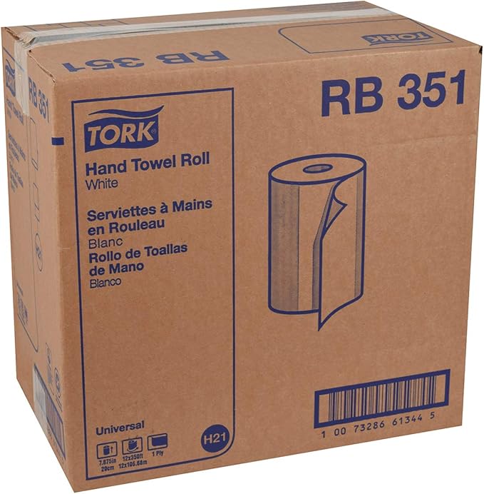 Tork Paper Hand Towel Roll White H21, 100% Recycled Fiber, 12 Rolls x 350 ft