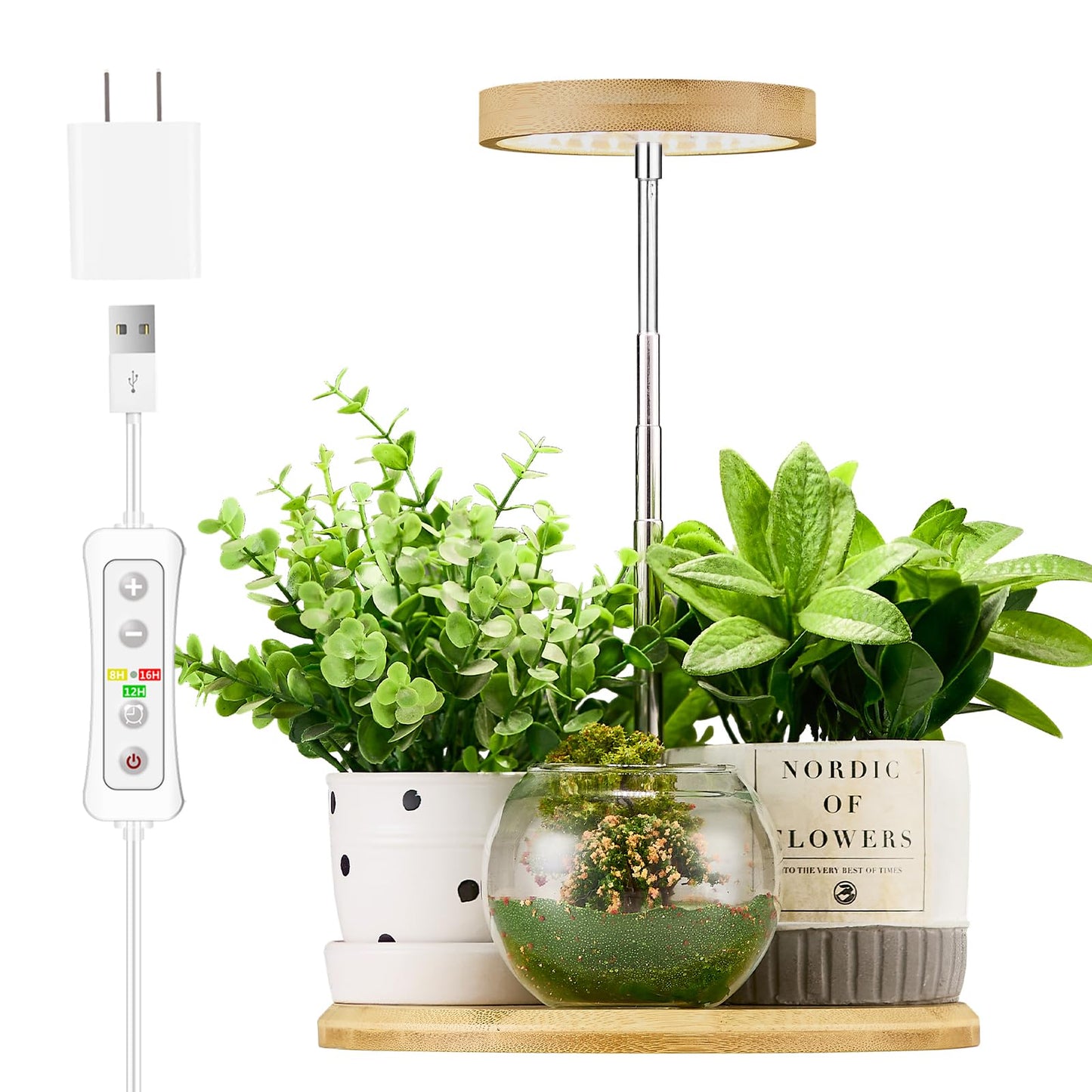 Plant Grow Light for Indoor Plant,Bamboo Mini LED Grow Light Garden,Height Adjustable,Automatic Timer with 8/12/16 Hours