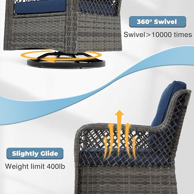 6 Pieces Wicker Patio Furniture Set Conversations Sets, 2 Outdoor 360° Swivel