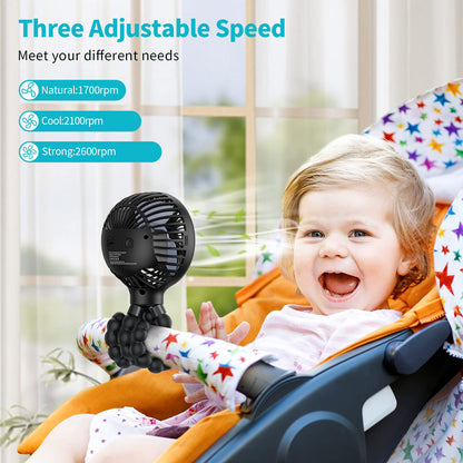 SMARTDEVIL Portable Clip on Stroller Fan for Baby, 3 Speed Battery Operated Personal Desk Fan with Flexible Tripod, Mini Handheld Fan for Car Seat, Treadmill, Camping (Black)