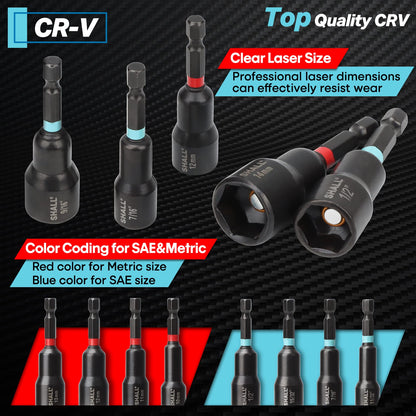 Shall 29PCS Magnetic Nut Driver Set, Impact Drill Bit 1/4'' Hex Shank, SAE & Metric Cr-V Steel Power Drivers with Quick-Release Extensions, Socket Adapters, Holder and Storage Bag