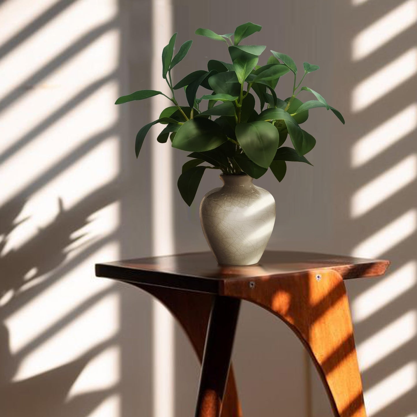 XINMAMODA 13-inch Artificial Pilea Leaves - Fake Green Plants in the Ceramic vase, Small Bedroom Faux Potted Plant, Suitable for Rustic Style bathrooms, Kitchens, desks as Decoration.