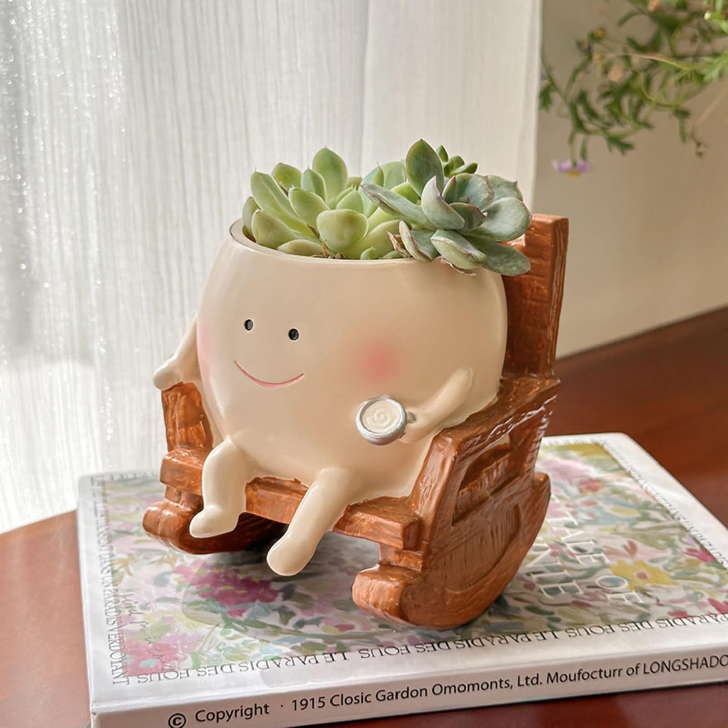 NMOHYDEU Smiley Face Planter Pot, Cute Rocking Chair Flower Pot, Small Resin Head Planters for Indoor Plants, Succulent Planter for Home Decor, Plant Lovers Gift for Birthday Christmas