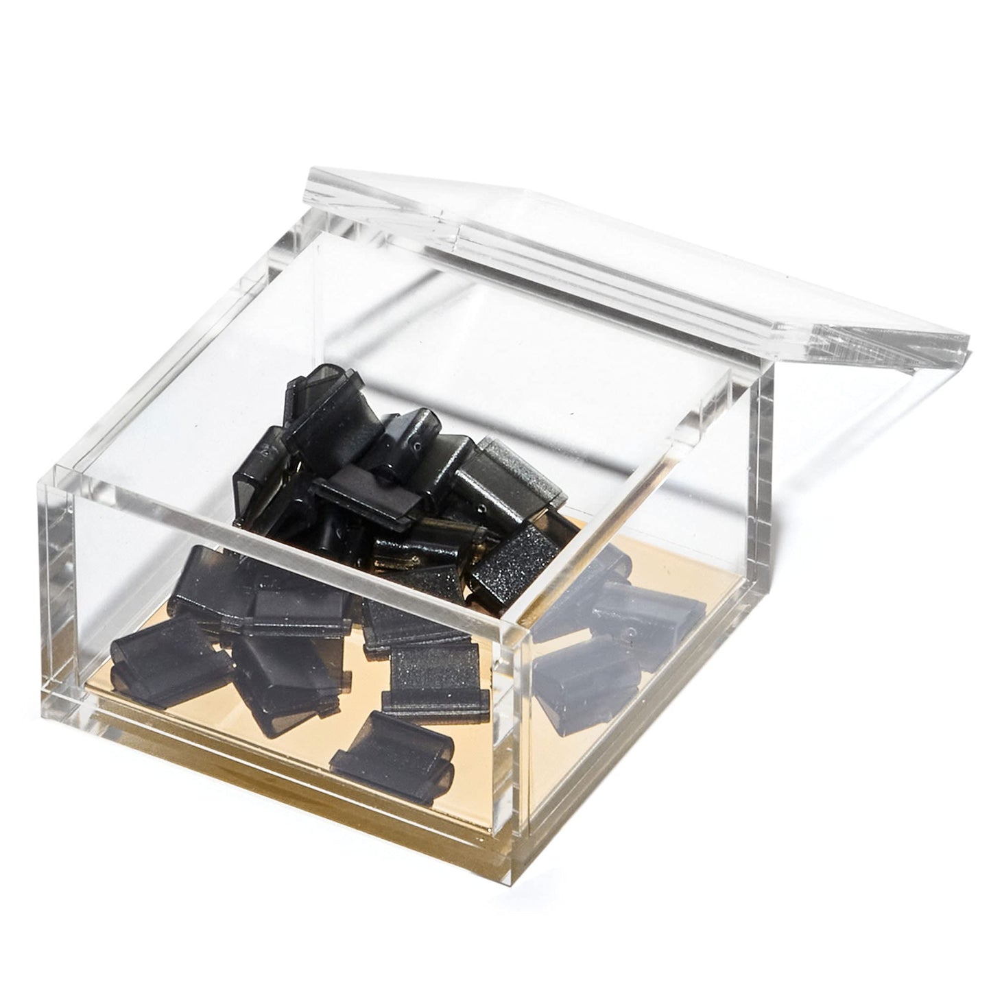 OfficeGoods Acrylic Desk Organizer w/Gold Base – Functional & Elegant Odds & Ends Box for Display or Storage – Perfect for Home or Office, Kitchen, Bathroom Vanity, Curio Display - Small