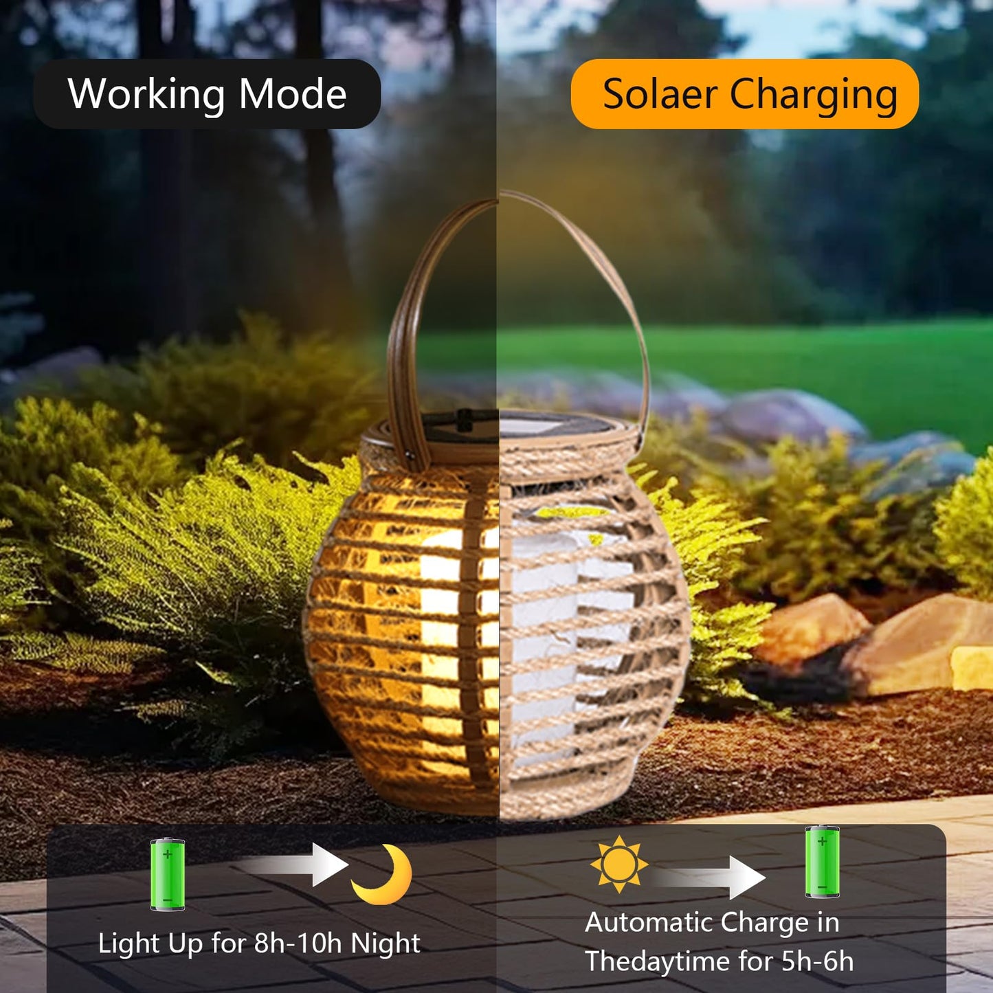 2 Pack Solar Lanterns Outdoor Waterproof, Pumpkin-Shaped Solar Lantern Hand-Woven Winding Bohemian Style Outdoor Lantern Hanging & Tabletop Decor for Garden/Patio Birthday Gifts for Women Mom Grandma