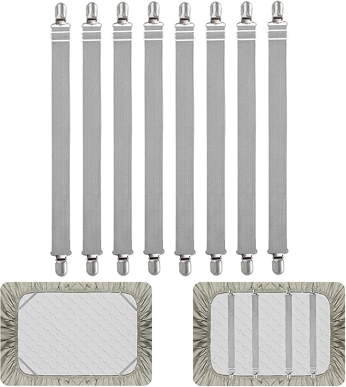 8Pcs Adjustable Bed Sheet Straps Clips, Elastic Mattress Sheet Fasteners Holder