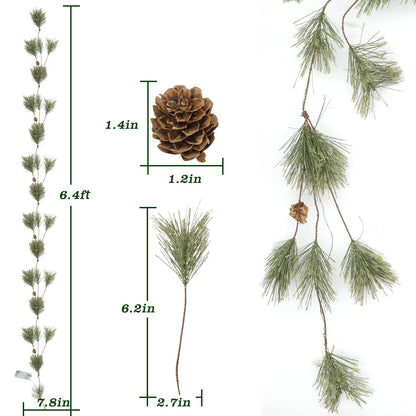 6.4ft Smokey Christmas Garland with Lights, Prelit Natual Rustic Cedar Pine Garland with Pine Cones for Home New Year, Mantle, Fireplace, Indoor Outdoor Decoration Simple Garland
