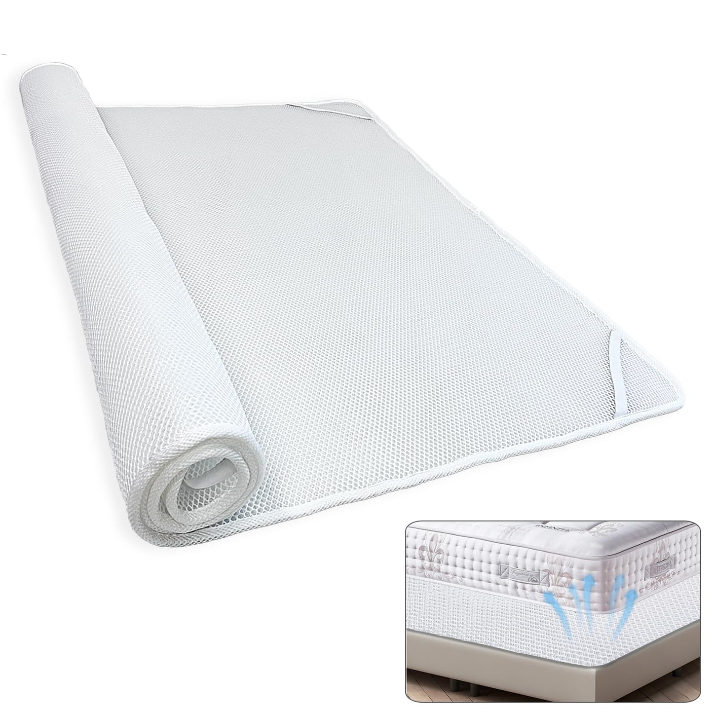 Esme L&H Mattress Underlay RV Ventilated Mattress, Super Breathable 3D Mesh Fabric, Queen Size, RV Bed Pads, White, Breathable, Washable