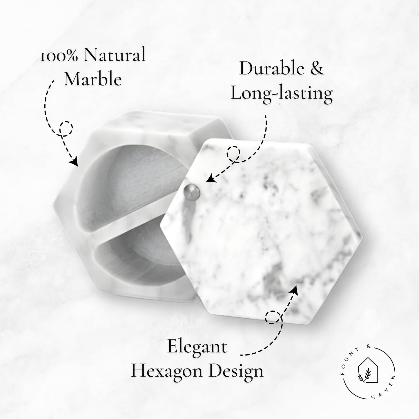 Fount & Haven Marble Salt and Pepper Pinch Pots Durable Marble Salt Container for Countertop, Cooking, and Serving Perfect for Herbs, Spices, Gourmet Salts, and Seasonings in Open Pinch Bowls