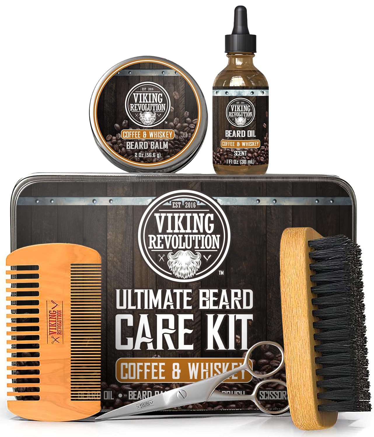 Beard Growth Kit - Oil, Balm, Serum, Derma Roller & Wooden Comb for Beard & Mustache Growth