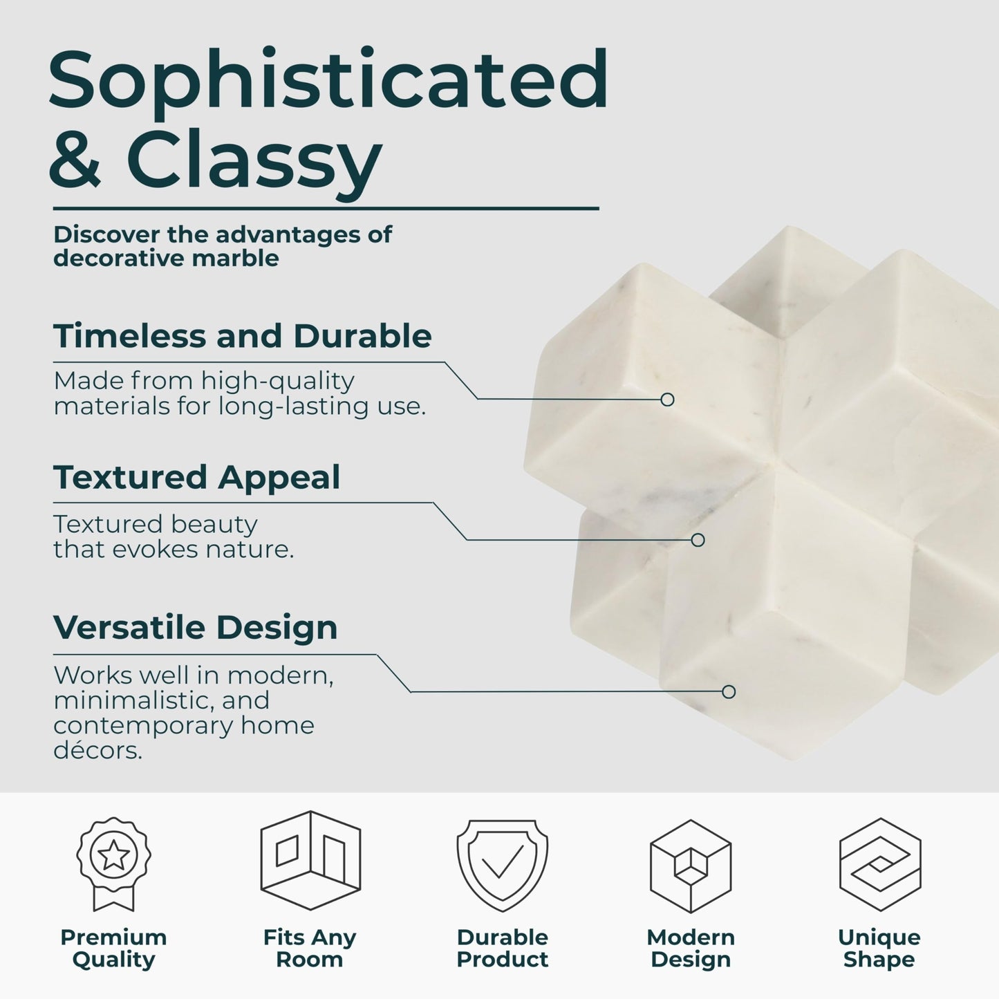 Geometric Cube Decorative Object – Marble Sculpture Modern Home Decor Ornament – Shelf Styling & Coffee Table Decor for Bathroom, Office & Living Room – 6.5", White