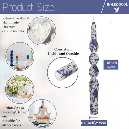 Blue and White Porcelain Taper Candle Handmade Unscented Candlesticks 5 Inch Short Printed Candle Smokelss Candle Sticks for Decor & Gifts Set of 4
