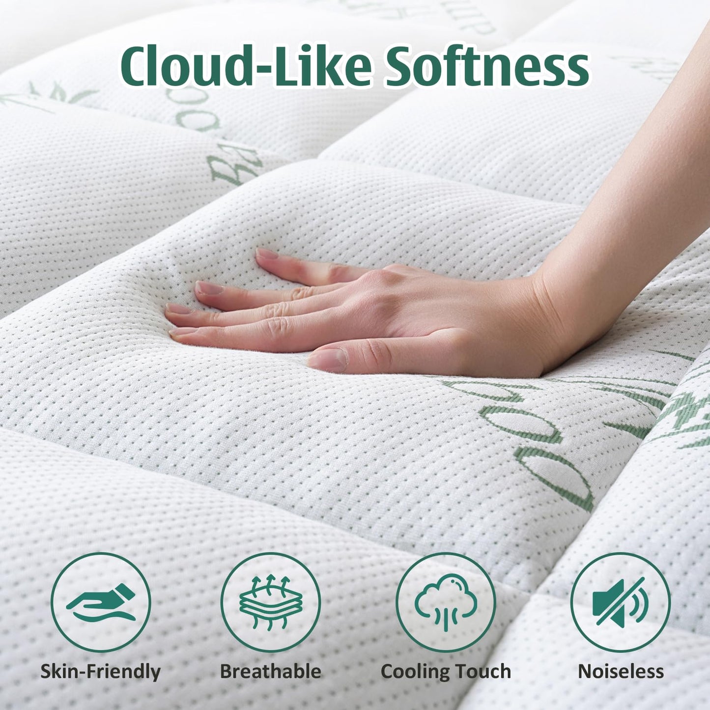 DOWNCOOL Memory Foam Mattress Topper Full, Pillow Top Mattress Pad for Back Pain Relief, Viscose Derived from Bamboo, Deep Pocket Fits 8–21 Inch