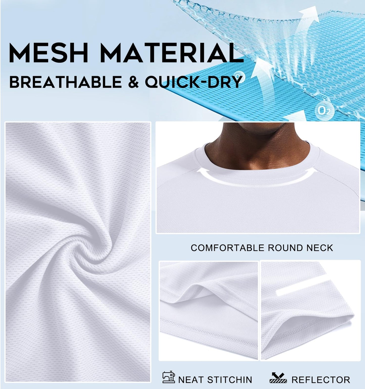 Holure Men's 3 Pack Sportswear Breathable T-Shirts Quick-Drying Short-Sleeve Shirts White/White/White 08-M