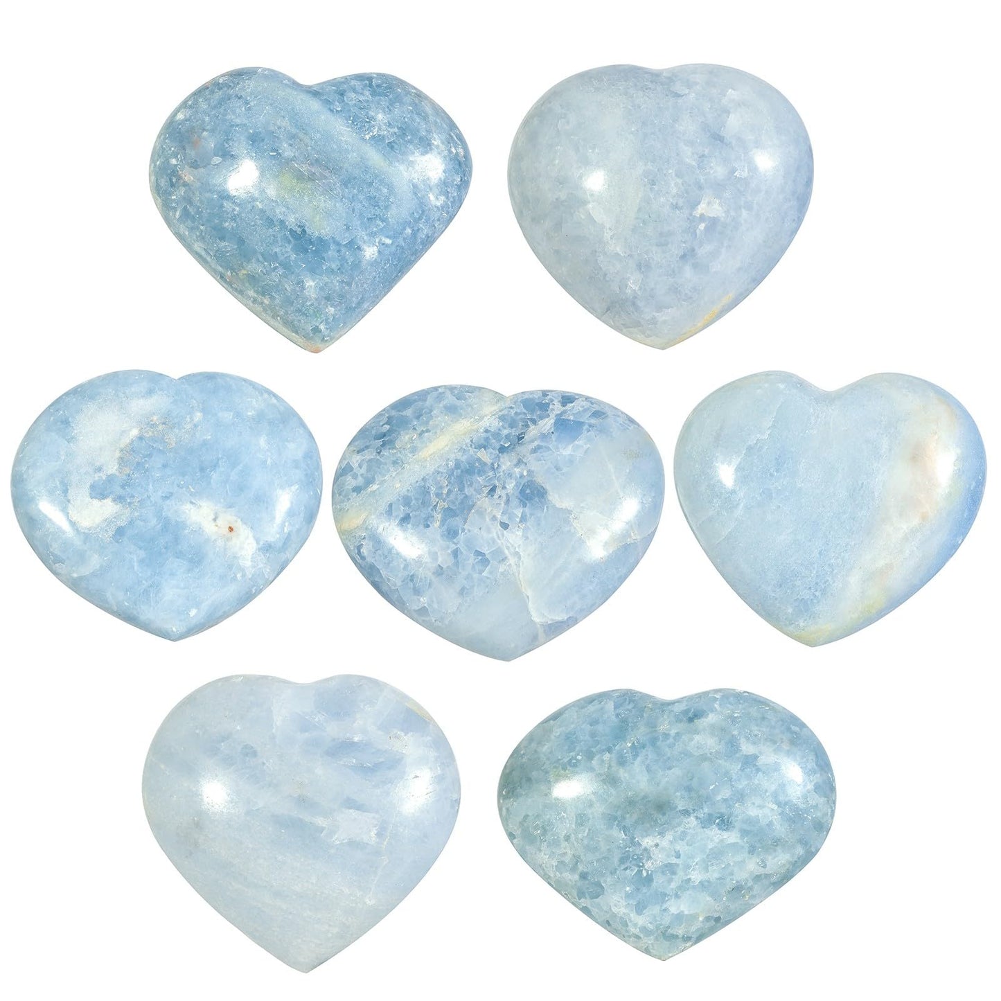 dssmboom Natural Blue Celestite Crystal Heart Ornament for Desktop Display and Collection, Polished Love Heart Celestite Stone Meditation Home Decoration, 4.37"-4.72"