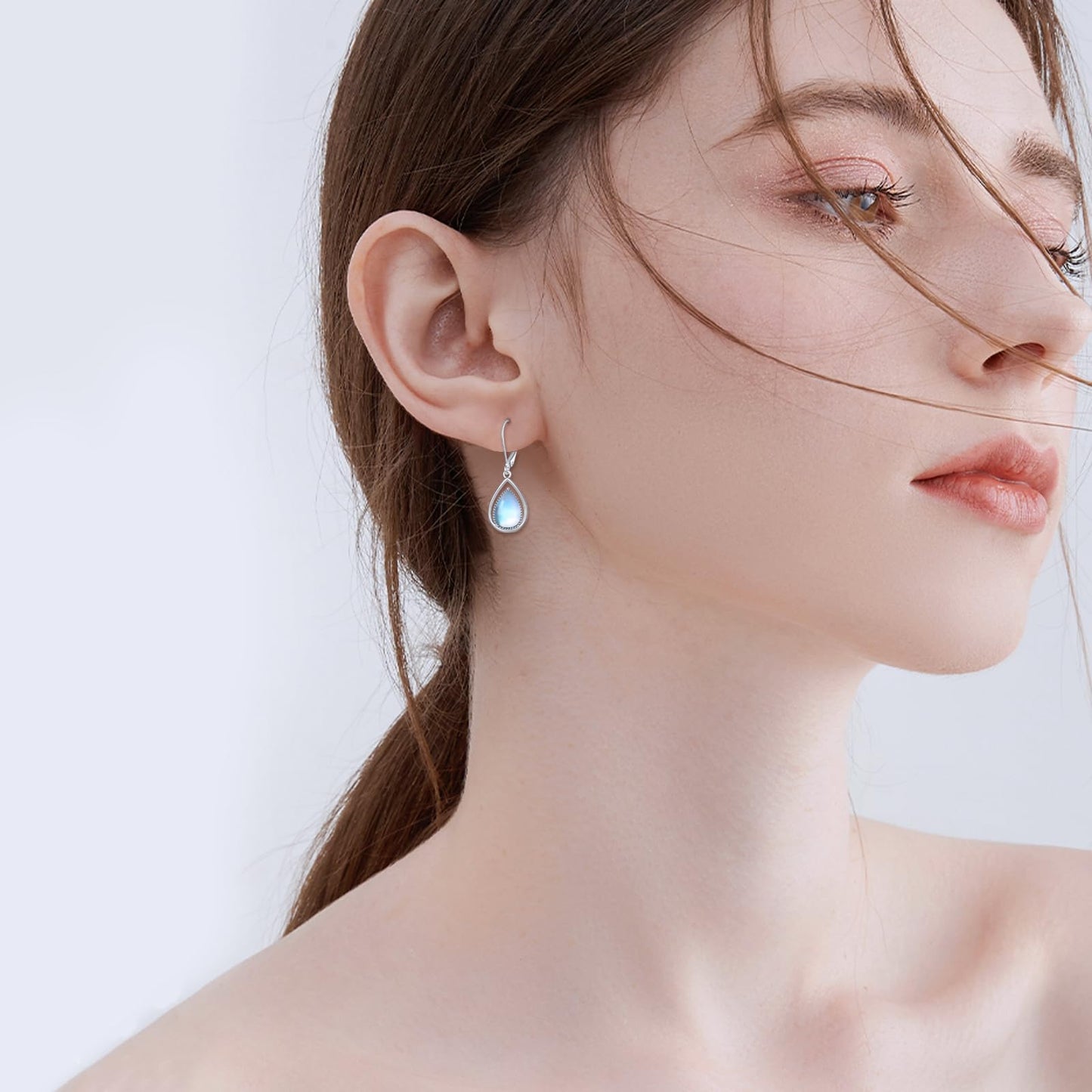 VONALA Moonstone Earrings 925 Sterling Silver Moonstone Leverback Earrings Teardrop Dangle Dangling Earrings Jewelry Gifts for Women