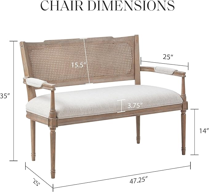Madison Park Willshire Natural Rattan Settee, Upholstered Seat