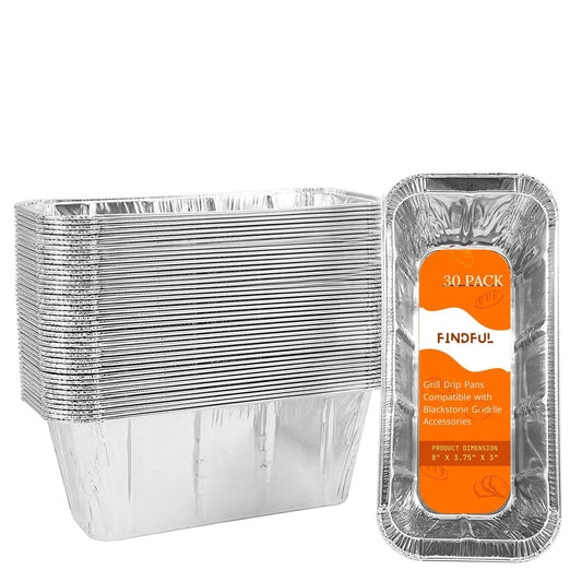 30-Pack Blackstone Griddle Accessories Drip Pan Liners, Aluminum Foil Pan Disposable for 17" 22" 28" 36" Blackstone Griddle Drip Tray Holder Grill Rear Grease Catcher Cup Liners